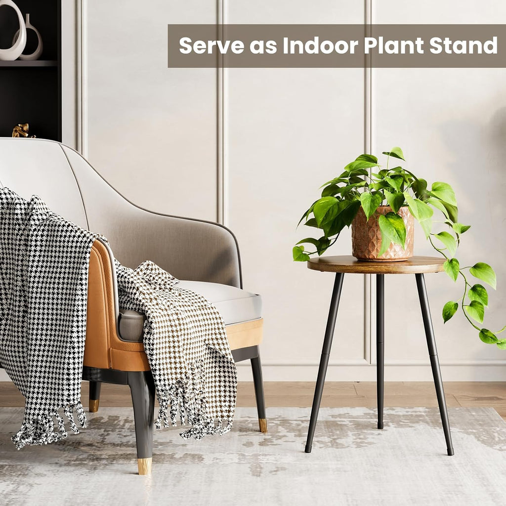 Side Table Small Round End Table Indoor Accent Table for Small Spaces Black Metal Industrial Nightstand for Bedroom, Living Room, Office.