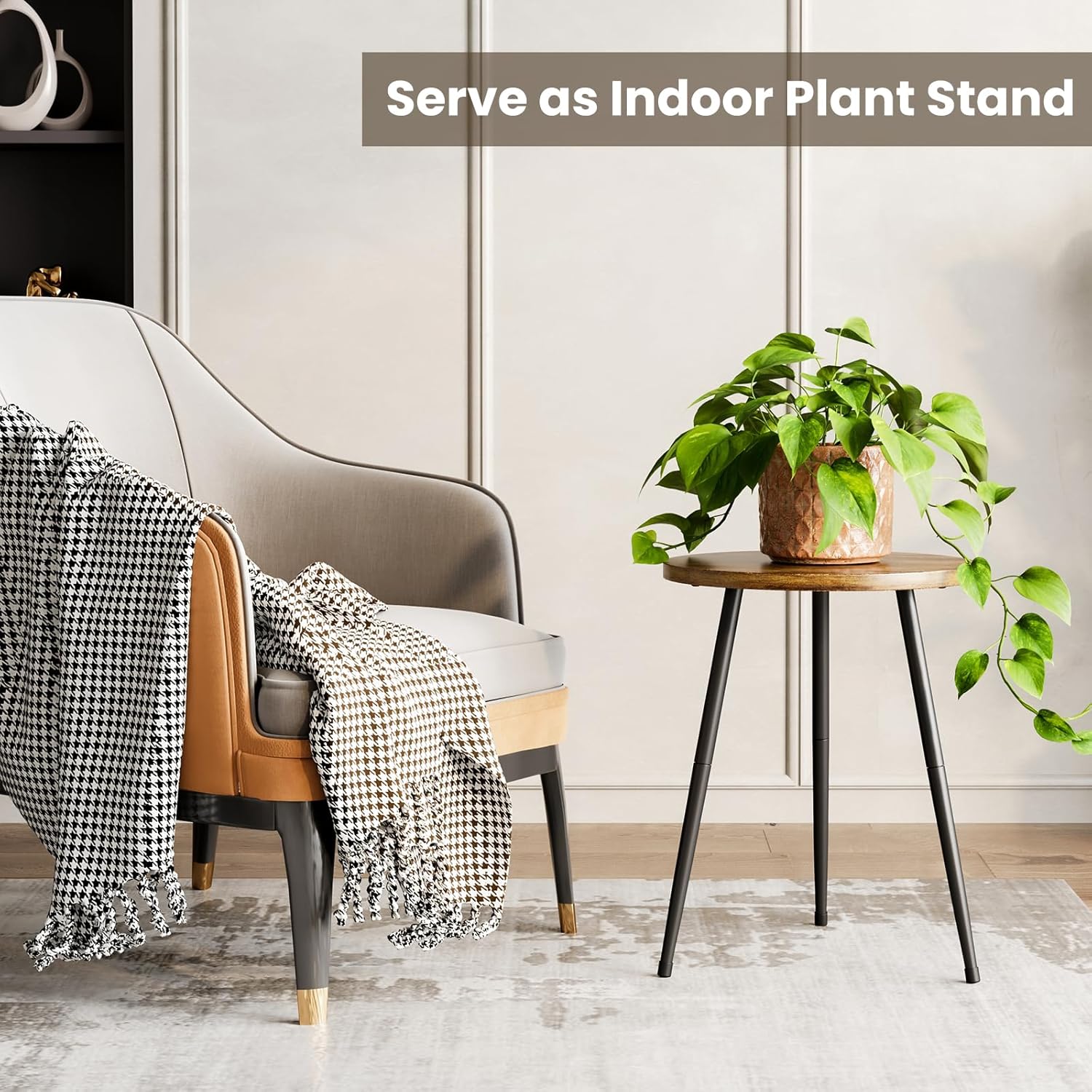 Side Table Small Round End Table Indoor Accent Table for Small Spaces Black Metal Industrial Nightstand for Bedroom, Living Room, Office.