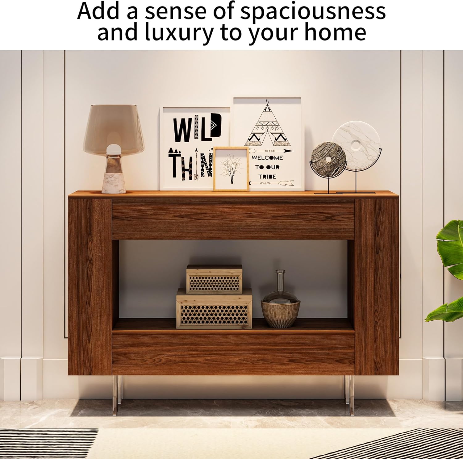 Console Table, 47" Entryway Table with Hidden Storage Cabinets, Adjustable Shelves, Farmhouse Sofa Table for Behind The Couch, Living Room, Hallway, Brown Wood Grain Finish