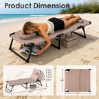 Suteck Tanning Chair with Face Hole, Folding Beach Lounge Chairs, Beige | Adjustable 5-Position Reclining Chaise, Removable Cushion & Pillow, Cooler Bag, 500Lbs Heavy-Duty for Outdoor Camping& Home