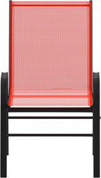 EMMA + OLIVER Alsek Patio Barstools - Powder Coated Steel Frames - Red Textilene Seats - Improved Air Circulation - Integrated Footrests - Set of 4