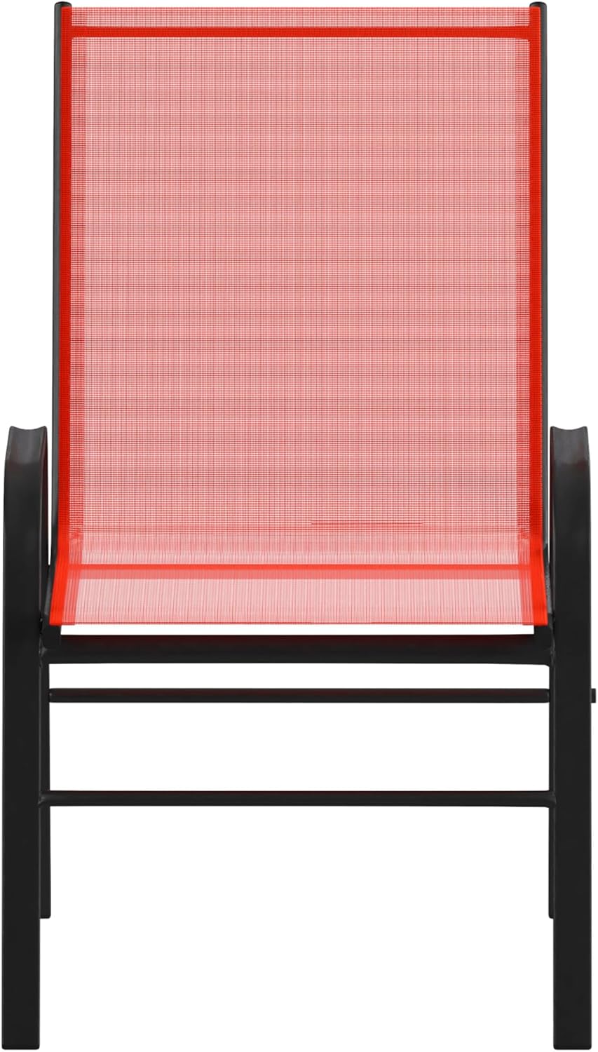 EMMA + OLIVER Alsek Patio Barstools - Powder Coated Steel Frames - Red Textilene Seats - Improved Air Circulation - Integrated Footrests - Set of 4