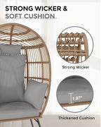 Wicker Egg Chair with Ottoman, Oversized Egg Shaped Lounge Chair with Thick Cushion, Comfy Rattan Seat for Indoor Outdoor Patio Porch Backyard, Grey
