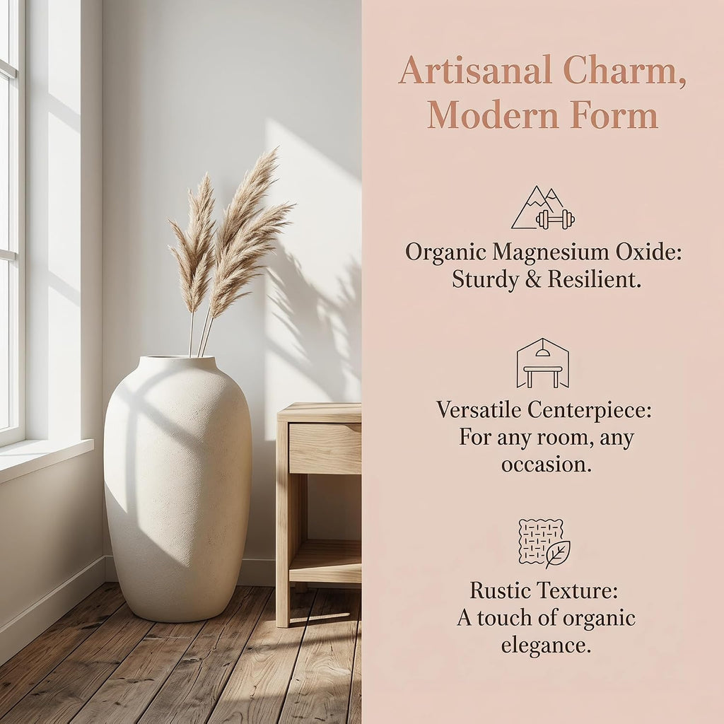 White Floor Vase, Large 20 Inch Tall Decorative Vase for Pampas Grass, Farmhouse Flower Vases, Rustic Vases Minimalist Home Decor for Living Room, Entry Way, Table, Weddings