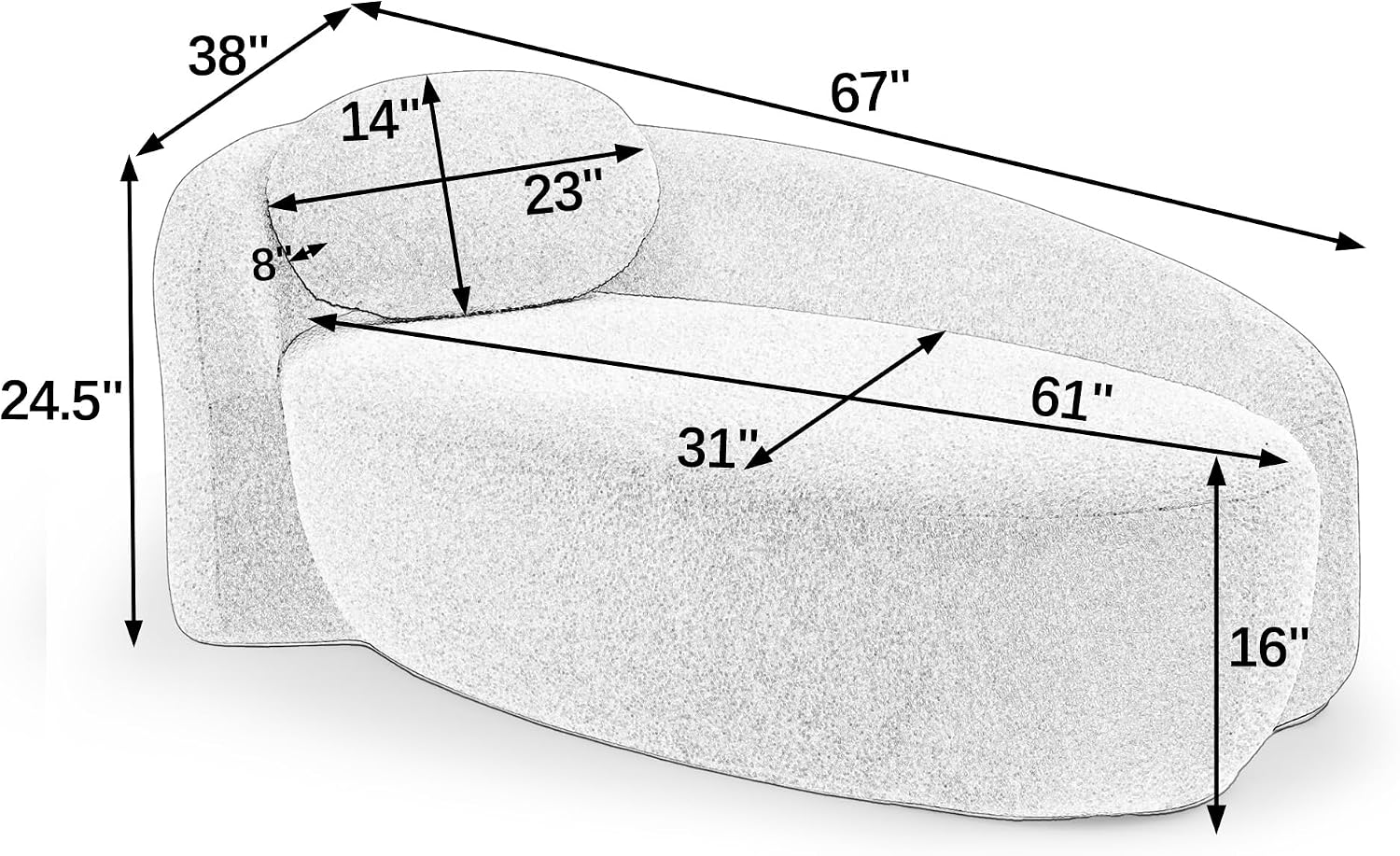 Full Foam Chaise Lounge Chair Indoor, Boucle Upholstered Boneless Chaise Lounge Sofa Bed, Right Facing Leisure Cloud Recliner Couches Sleeper Daybed for Living Room