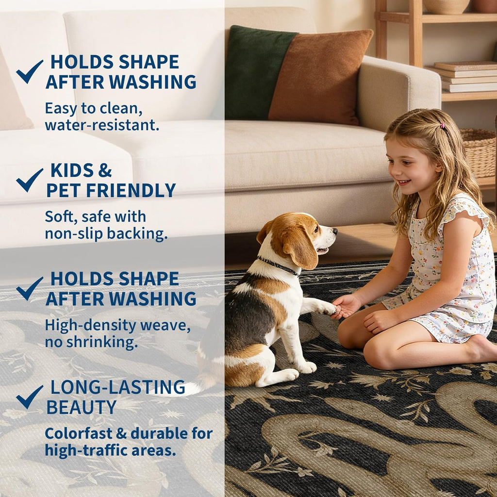 Garvee Snake Gothic Washable Kitchen Runner Rug 2x6 Dark Whimsical Unique Soft Thin Indoor Floor Mat for Bathroom Hallway Entryway Bedroom Indoor Decor Low Pile Non-Slip TPE Backing Black Gray