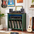 Joaxswe Large Record Player Table with Charger Station & LED Lights, Vinyl Record Storage Player Table up to 230 Albums, Turntable Stand with Display Shelf for Music Room Bedroom Living Room (Green)