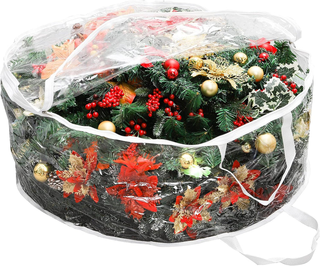 Hedume Wreath Storage Bag, 30" X 12" Clear Everyday Bag, Christmas Wreath Storage Container with Dual Zippered and Reinforced Handle, Protect Your Holiday Wreath from Dust, Insects, and Moisture