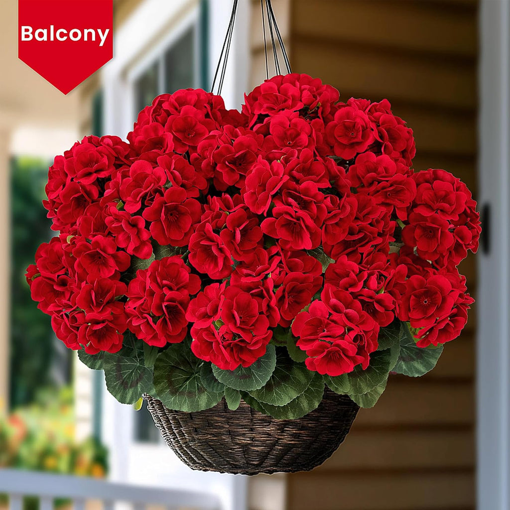 6 PCS 14" Artificial Geranium Flowers for Outdoors, Realistic Artificial Flowers UV Resistant Silk Faux Geraniums for Garden Planter Windowsills Patios Wedding Outdoor Home Decor, Red