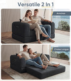 Versatile Loveseat Boneless Oversized Chair Convertible Sleeper Sofa Bed with Back Support Chaise Lounge Chair Indoor for Adult Teen, Comfy Futon Floor Folding Couch for Living Room Bedroom, Black