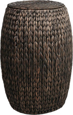 happimess SSL1001C Colt 21.06" Coastal Bohemian Handwoven Hyacinth Barrel Wicker Storage Basket with Lid End Table, Side Table for Decoration in Bathroom, Bedroom, Living Room, Black