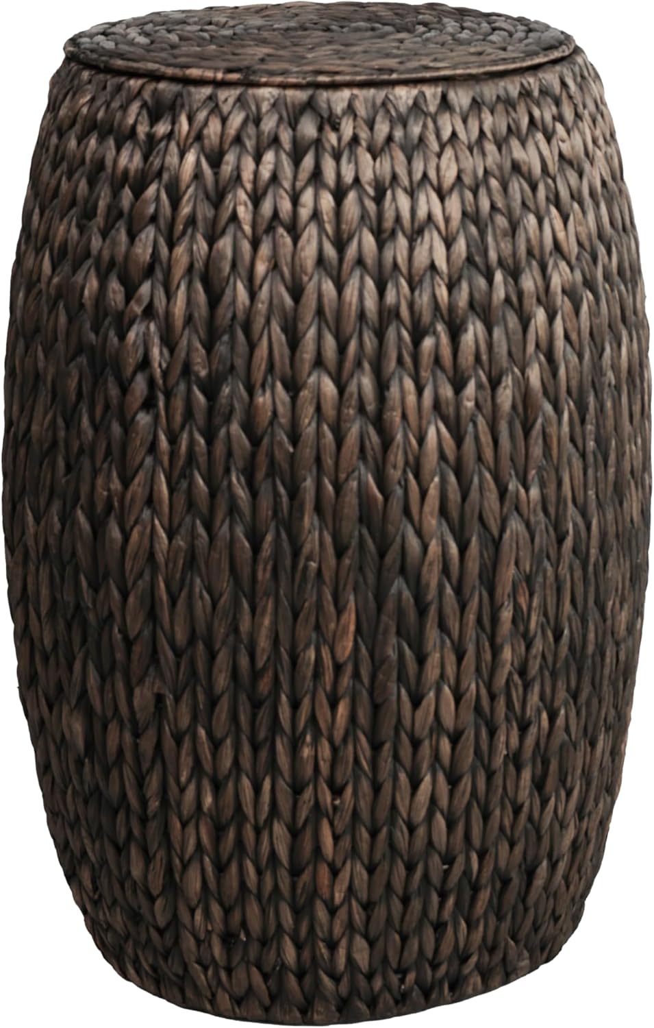 happimess SSL1001C Colt 21.06" Coastal Bohemian Handwoven Hyacinth Barrel Wicker Storage Basket with Lid End Table, Side Table for Decoration in Bathroom, Bedroom, Living Room, Black