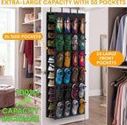 40-50 Pairs Over the Door Shoe Organizer, Large Double-Sided Pockets Hanging Shoe Rack, Space-Saving Closet Door Organizer Fits Boots,Sneakers or Larger Shoes,Shoe Storage for Bedroom, Closet,Entryway