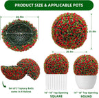 21 Inch Artificial Topiary Balls Set of 2, Artificial Topiary Flower Balls with Chains and Zip Tiles,Hanging Rose Flower Balls for Home Decor,Wedding, Office,Red