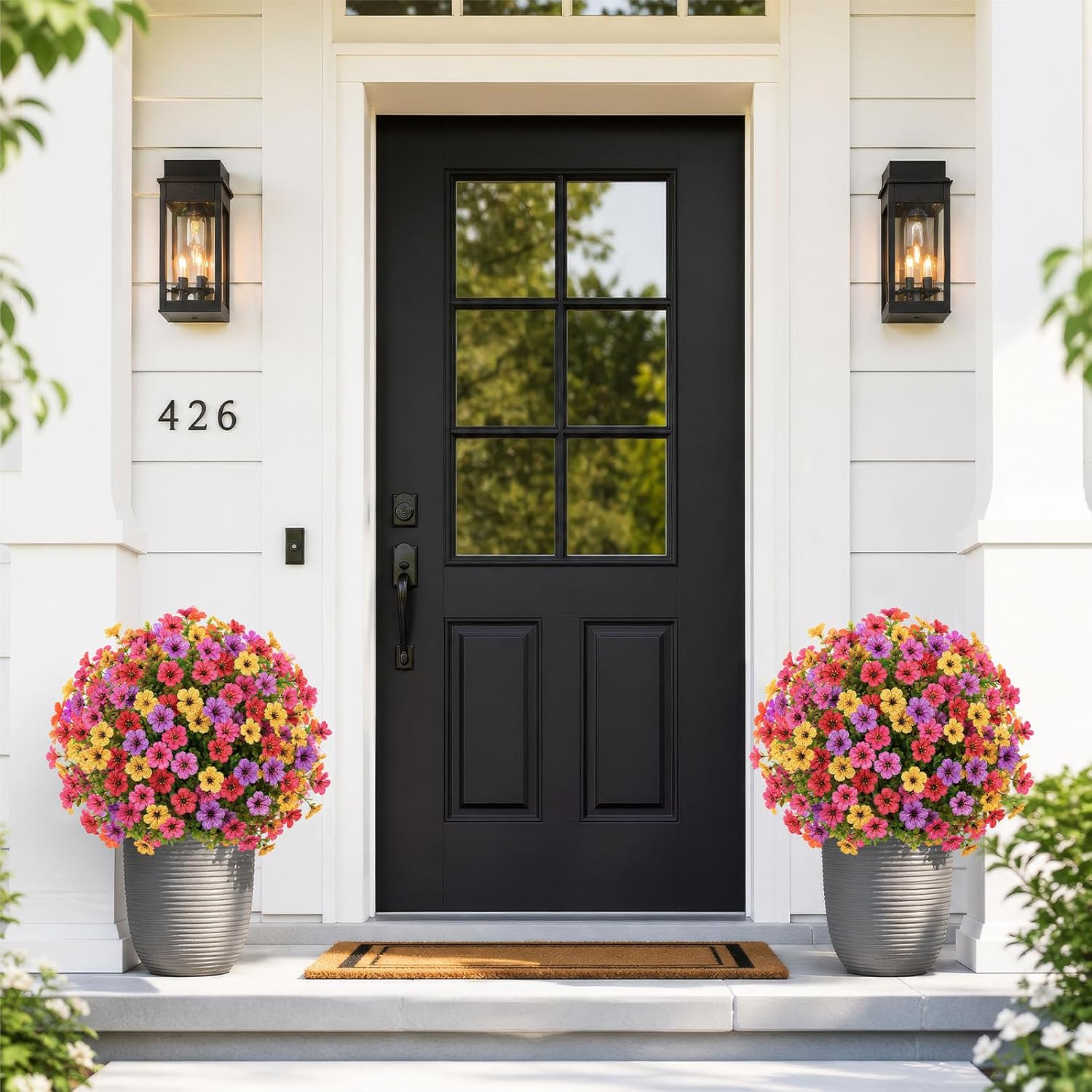 2Pcs 22" Artificial Topiary Ball Flowers for Outdoors Planters, Spring Summer Decoration, UV Resistant Faux Floral Greenery, Fake Shrubs Bushes for Indoor Outdoor Garden Yard Porch Patio Home Decor