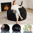 Hobestluk Adult Bean Bag Chair Giant Beanbag with Filling Living Room 3FT | Black Large Big Oversized Bean Bag Chair Memory Foam Filling Machine Washable Fluffy Cover Bedroom Dorm Reading Gaming