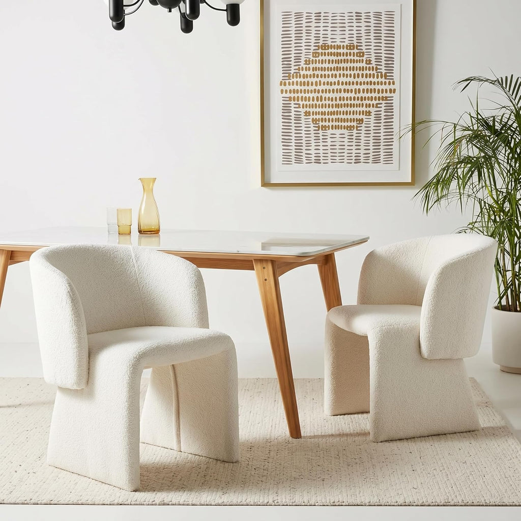 NORDICANA Barrel Dining Room Chairs with Arms, Faux Fur Accent Chairs Set of 2, for Kitchen, Living Room, Upholstered Armchairs, Off-White