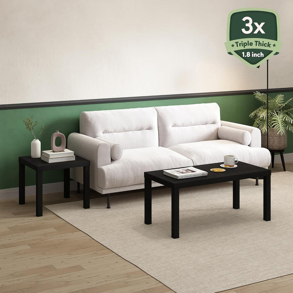 Furinno Classic Coffee Table, Modern Rectangle Coffee Table with 1.8 Inch Thick Tabletop, Side Table for Living Room, Home Office, Classic Black