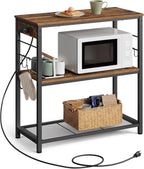 VASAGLE Kitchen Island with Power Strip, Microwave Oven Stand, Kitchen Shelf, Baker's Rack with 3 Open Shelves, 6 Hooks, Metal Frame, 15.7 x 31.5 x 35.4 Inches, Rustic Brown and Black UKKI102KD02S