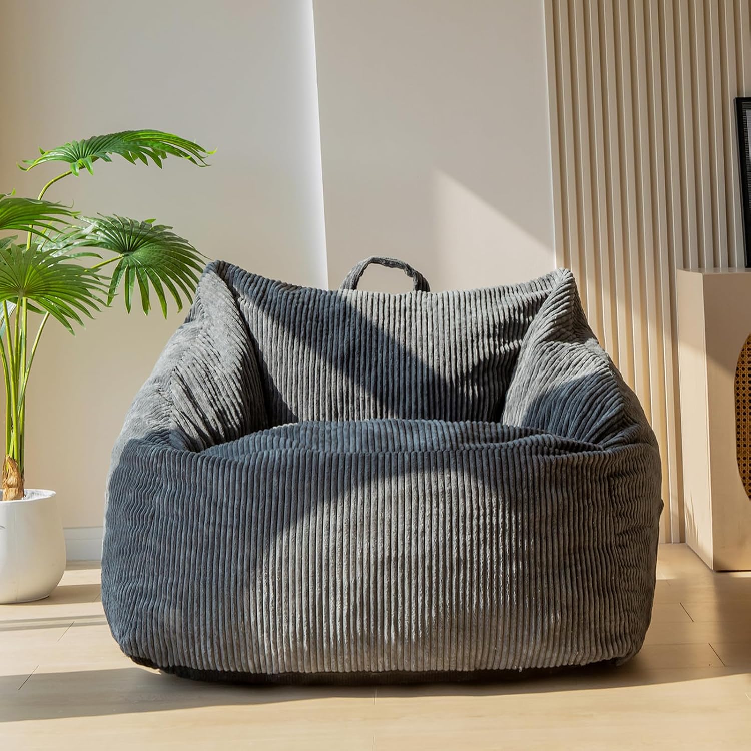 MAXYOYO Bean Bag Chair, Floor Sofa with Handle, Bean Bag Chairs for Adults and Kids, Teens Living Room Bean Bag, Accent Sofa Chair with Pocket for Gaming Reading Relaxing