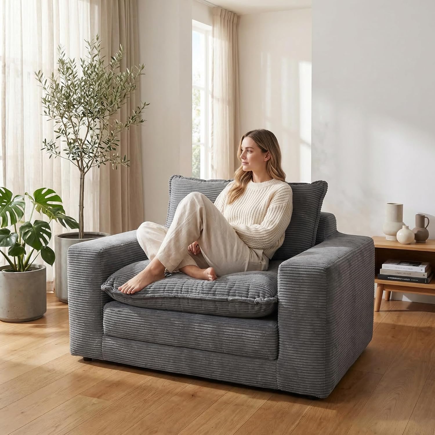 58" Sofa Bed, 2 in 1 Folding Convertible Sofa Bed Corduroy Boneless Loveseat Floor Sleeper Mattress Futon Couch Bed No Assembly for Apartment Bedroom Living Room 58-Grey