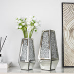SHYFOY Crushed Diamond Mirrored Vases Set of 2, Silver Glass Flower Vases for Table Home Decor Crystal Vase for Dried Flowers Centerpieces - Can’t Hold Water