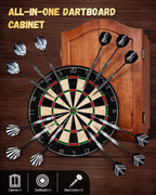 Sisal Dart Board Cabinet Sets, Decorative Dart Boards for Adults [6*Steel Darts] - Wooden Dartboard Cabinet with Integrated Scoreboard for Family Game Rooms