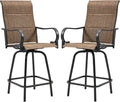 HOMREST Outdoor Swivel Bar Stools Set of 2, High Patio Swivel Bar Chairs with Padded Back & Seat, All-Weather Textilene Tall Patio Chair with Curved Armrest & Metal Footrest for Outside,Dark Brown