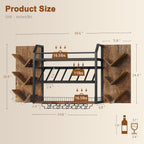 Hoctieon 48.6in Wall Mounted Wine Rack, 3 Tier Hanging Wine Racks with Glass Holder, Large Capacity Bar Shelves, Metal Wood Bottle Display Storage for Kitchen, Home Bar, Dining Room, Rustic Brown
