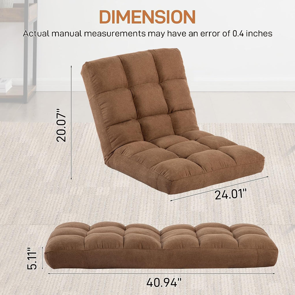 Floor Chair with Back Support Folding Chair with Adjustable Position, Padded Sleeper Bed, Floor Gaming Chair, Meditation Chair, Gaming Floor Chairs for Adults (Tan)