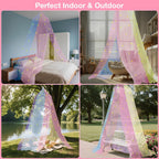 Princess Rainbow Bed Canopy for Girls with Glow-in-the-Dark Stars, Colorful Canopy Net Fits Most Single, Twin, Full and Queen Size Bed, Bedroom Accessories