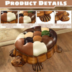 Wood Ottoman Footstool,Animal Footstool Turtle Upholstered Ottoman with Wheels Under Desk Step Stool Padded Seat Shoes Bench Kids Chair Seat for Living Room Bedroom (Brown, 80cm/31.5in)