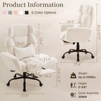 Office Chair with Flip Armrests,Big and Tall Office Chair with Foot Rest,Extra Wide Seat & Lumbar Pillow,Ergonomic Computer Gaming Chair,Comfy Criss Cross Chair for Pets Sitting,Teddy Fleece,White