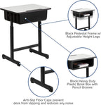 Flash Furniture Billie Open Front Student Desk for Classrooms or Remote Learning, Height Adjust School Desk with Book Box and Bag Hooks, Black/Gray