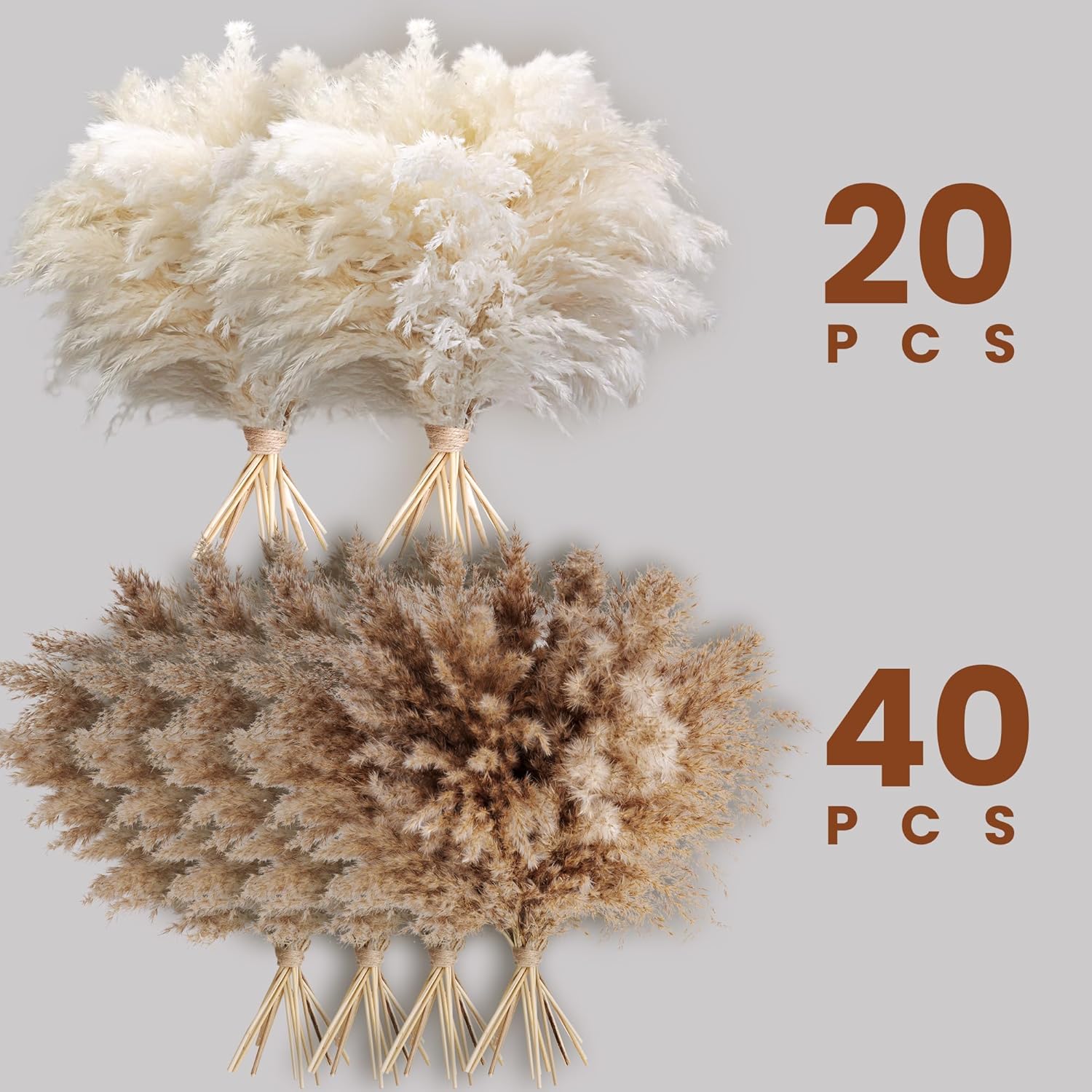 60 PCS Boho Decor, Fluffy Pompas Grass, Natural Dry Pampas Grass Small, Short Pampass Bulk for Boho Room Decor, Coffee Table Decor (17 inch )