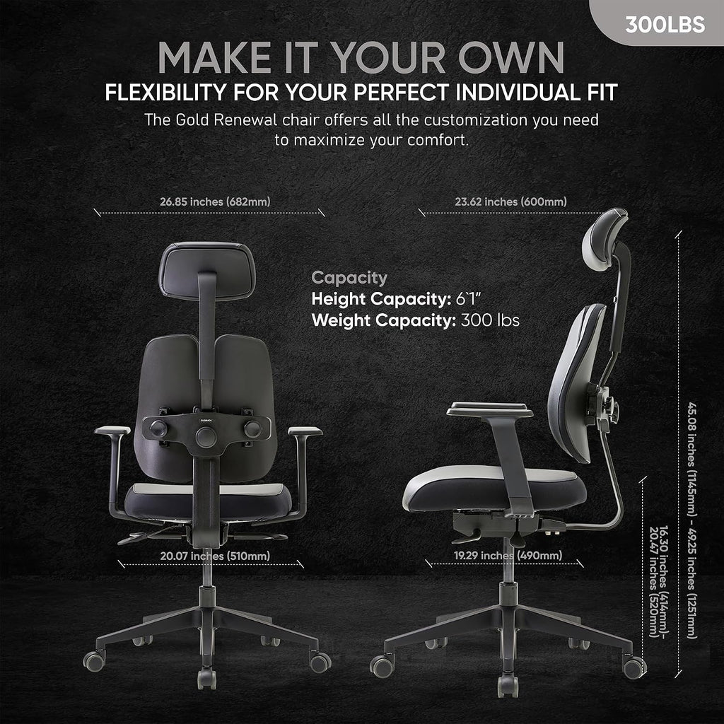 [Premium Dual-Backrests] Ergonomic Office Chair l Reduces Pressure by 50% - Leather Chair, Office Chair for Lumbar Support l Home Desk Chairs l Office Chair Back Support Made in Korea (Black Leather)