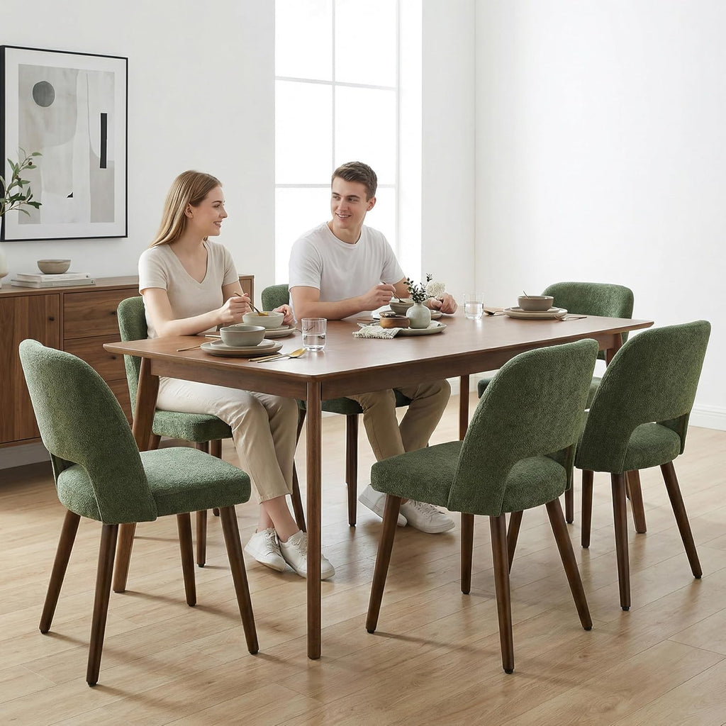 Usaint Wooden Dining Chairs Set of 4, 19.3" Modern Fabric Upholstered Dining Room Chair with Ergonomic Curved Backrest for Kitchen Dining Room and Restaurant, Green