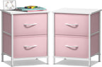 Sorbus Nightstand with 2 Drawers - Kids Bedside Furniture End Table Night Stand - Steel Frame, Wood Top & Easy Pull Fabric Bins - Dresser & Chest for Home, Bedroom Accessories, Office & Dorm (2 Pack)