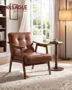 VASAGLE Accent Chair, PU Leather Armchair, Button Tufted Living Room Chair, Thick Cushion, Mid Century Modern Lounge Seating for Bedroom, Reading Nook, Home Office, Brown ULYY200KZ02S