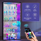 71" Tall Display Cabinet with Glass Doors, Rounded Curio Cabinet with Motion Sensor RGB Lights, 6-Tier Lockable Display Case for Collectibles & Action Figures, Trophy Case for Living Room,Black