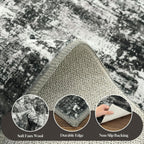 Lansny Abstract Small Area Rug 2x3 Entryway Rugs Washable Door Mat Entrance, Non Slip Kitchen Rugs, Rubber Backed Throw Rug Printed Faux Wool Floor Carpet for Front Door Foyer Entry Sink, Black Grey