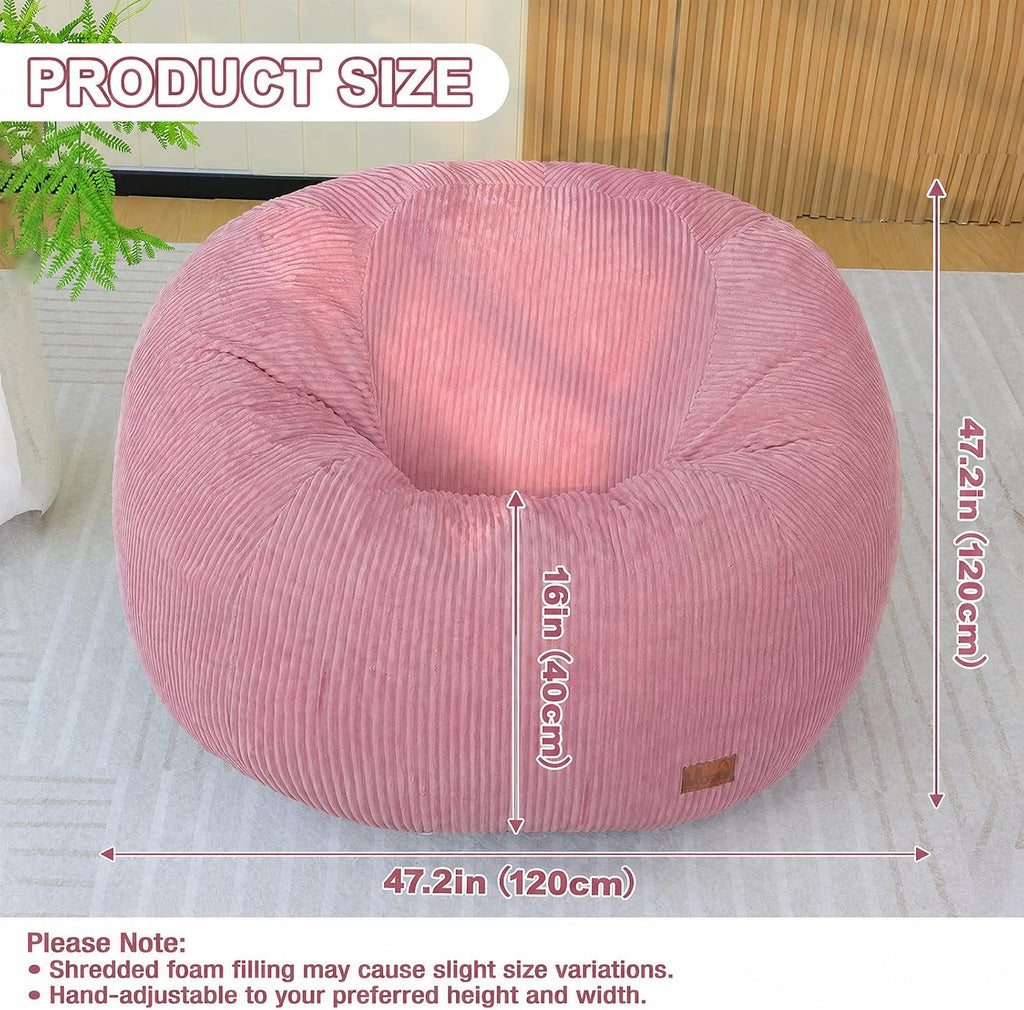 Bean Bag Chair for Adults Teens & Kids, Giant Round Bean Bag-XL | Memory Sponge Filling, Boneless Lounge Floor Sofa Chair with Handle & Non-Slip Base for Living Room Bedroom Balcony(Pink)