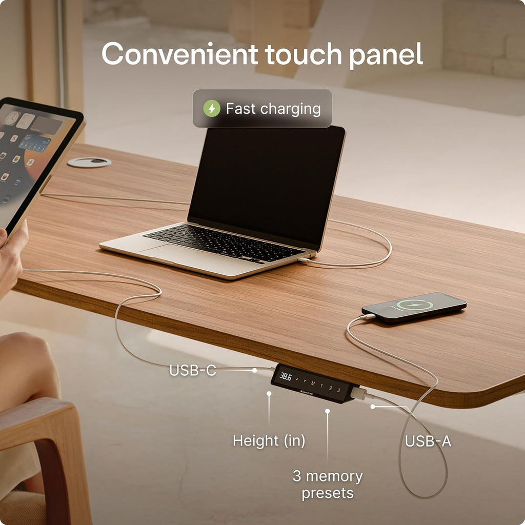 Desktronic HomePro Standing Desk 70x30 — Made in Europe, Ergonomic Sit Stand Home Office Desk, Electric Height Adjustable, Dual Motor, USB & USB-C Charging, Wobble-Free, Touchscreen, 3 Memory Presets