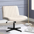 PUKAMI Criss Cross Chair,Comfy Cross Legged Office Desk Chair No Wheels,Modern Fabric Swivel Adjustable Height Mid Back Wide Seat for Home Office Computer (Beige)