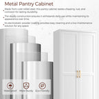 71" Tall Metal Pantry Cabinet, White Kitchen Pantry Storage Cabinet with 4 Adjustable Shelves and Gold Handles, Cupboard for Kitchen, Dining Room, Living Room, Bathroom