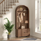 71" Hall Tree with Bench and Shoe Storage, 4-in-1 Design Entryway Bench with Coat Rack, Arch Farmhouse Entryway Hall Tree with 4 Hooks and Adjustable Shelves for Hallway, Living Room