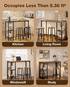 Qsun 3-Piece Bar Table Set for 2, Bar Height Table with Stools & 2 Storage Shelves, Small Bar Table Set with Glass Rack, Small Kitchen Table for Dining Room, Living Room, Rustic Brown