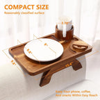Couch Armrest Table Acacia with 360°Rotating Phone & Cup Holders,15.4" x 9.8", 3-in-1 Couch Arm Tray Clip-On Couch Tray for Drinks & Snacks