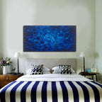 MyArton Textured Abstract Squares Canvas Wall Art Hand Painted Modern Dark Blue Oil Painting Picture for Home Decoration Ready to Hang 40x20inch