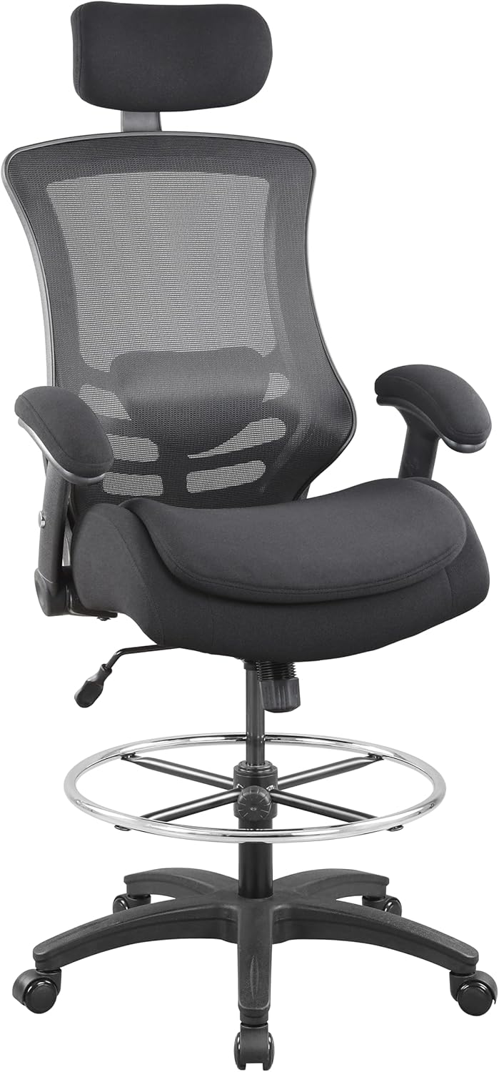BOLISS 400lbs Ergonomic Drafting Chair,Tall Office Mesh Chair, Standing Desk Chair,Height Adjustable Armrest and Flip up Arms, Adjustable Lumbar Cushion (Black Frame Black Mesh)
